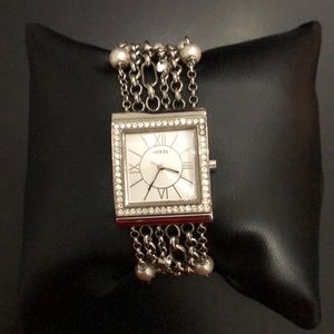 GUESS watch, silver/stone/pearl band